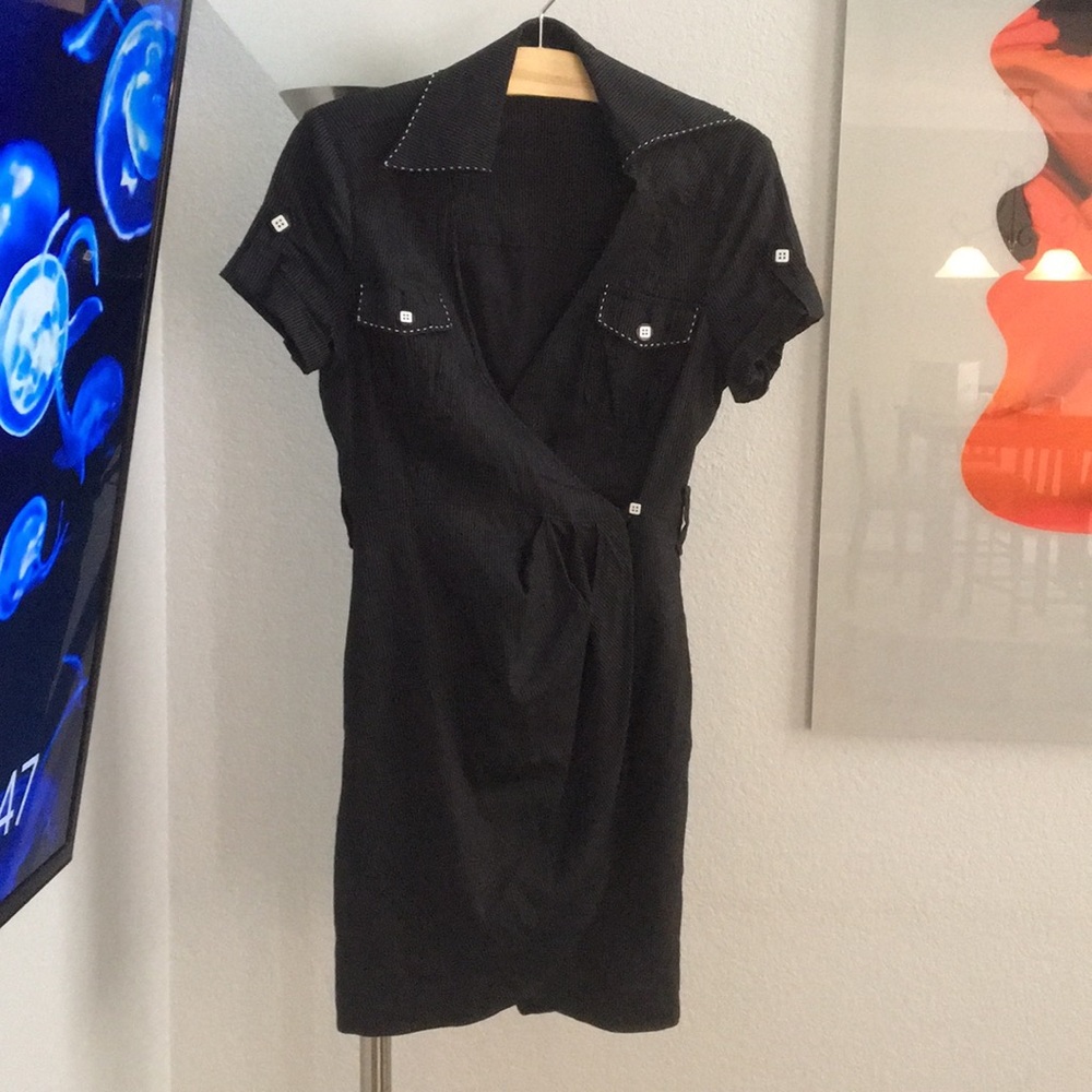 Bebe - Black, Pinstriped Mini Dress